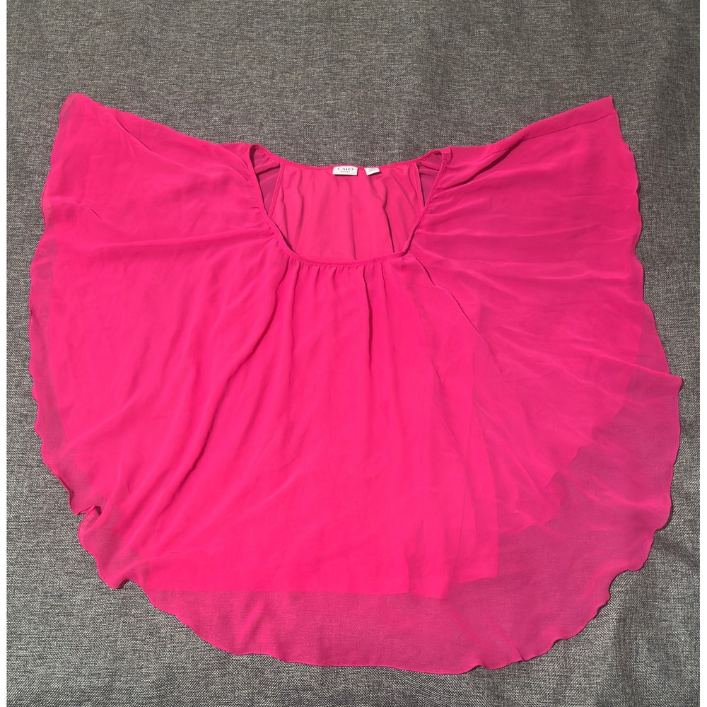 Cato Woman 18/20W Blouse Pink Chiffon Cape Overlay Flutter Sleeve‎ Scoop Neck